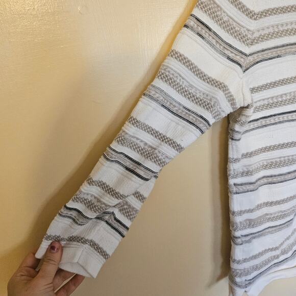 Ann Taylor Factory Size Medium Petite MP Zipper Jacket Sweater White Striped - Picture 2 of 10